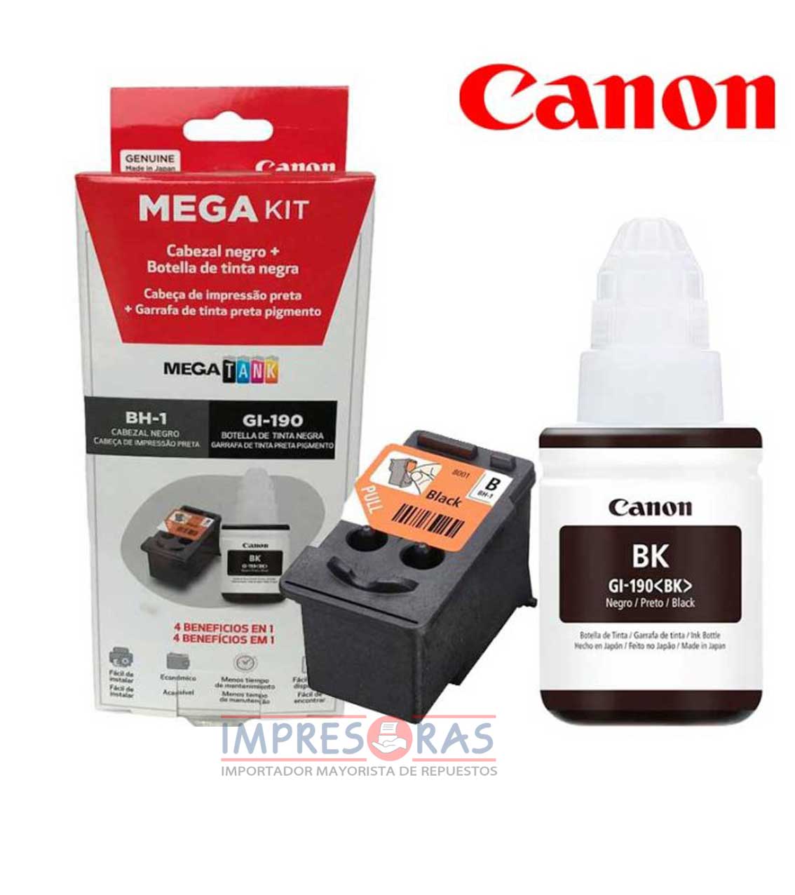 Pack Cabezal Canon BH-1 Negro + Tinta GI-190BK